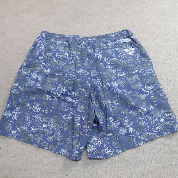 Columbia PFG Swim Shorts Large Blue All Over Print Lined 7" in - Picture 10 of 11